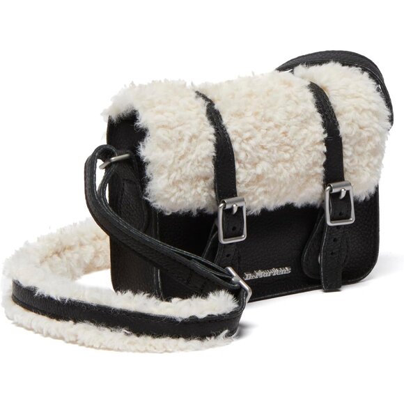 Luxurious Black Leather Satchel Bag with Faux Fur Interior - Compact Versatility - Picture 4 of 9